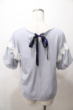 画像2: axes femme / フラワーレースパフ袖リブプルオーバー M サックス Y-25-08-19-058-AX-TO-SZ-ZY