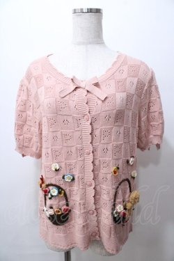 画像1: PINK HOUSE / フラワーバスケットテディモチーフ付きカーディガン  ピンク Y-25-08-19-062-LO-TO-SZ-ZY