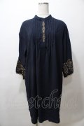 axes femme / 袖刺繍Aラインシャツワンピース M 紺 Y-25-08-19-070-AX-OP-SZ-ZY