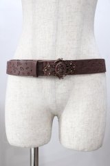 axes femme / カメオ風バックルギボシベルト  茶 Y-25-08-19-015-AX-ZA-SZ-ZY