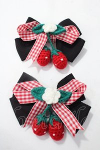 Angelic Pretty / Sweet Strawberry編みぐるみリボンクリップSet  黒 Y-25-08-19-002-AP-AC-SZ-ZY