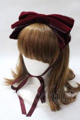 axes femme kawaii / ベロアリボンヘッドドレス  ワイン Y-25-08-19-033-AX-AC-SZ-ZY