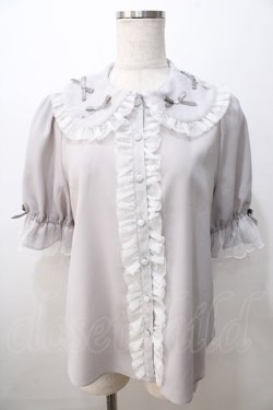 画像1: axes femme kawaii / プチリボン半袖ブラウス M グレー Y-25-08-23-059-AX-BL-SZ-ZY