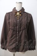 axes femme / 王冠ボタンストライプフリルブラウス M 茶 Y-25-08-23-060-AX-BL-SZ-ZY