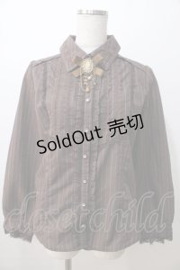 axes femme / 王冠ボタンストライプフリルブラウス M 茶 Y-25-08-23-060-AX-BL-SZ-ZY