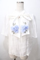 axes femme / 紫陽花装飾リボンブラウスプルオーバー F 白 Y-25-08-23-061-AX-TO-SZ-ZY