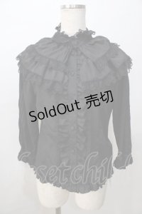 metamorphose / 飾り襟付七分袖ブラウス  黒 Y-25-08-23-076-ME-BL-SZ-ZY