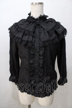 画像1: metamorphose / 飾り襟付七分袖ブラウス  黒 Y-25-08-23-076-ME-BL-SZ-ZY