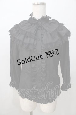 画像1: metamorphose / 飾り襟付七分袖ブラウス  黒 Y-25-08-23-076-ME-BL-SZ-ZY