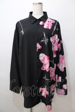 画像1: TRAVAS TOKYO / ネクタイ付きクマプリントバイカラーシャツ  黒 Y-25-08-23-079-PU-BL-SZ-ZY