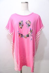 Candy Stripper / 切替ロングT  ピンク Y-25-08-23-093-PU-TO-SZ-ZY