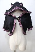 DARK IN LOVE / Gothic lolita pink plaid cat ear hoody cape  黒 Y-25-08-23-095-PU-TO-SZ-ZY