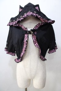 DARK IN LOVE / Gothic lolita pink plaid cat ear hoody cape  黒 Y-25-08-23-095-PU-TO-SZ-ZY