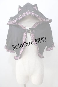 DARK IN LOVE / Gothic lolita pink plaid cat ear hoody cape  黒 Y-25-08-23-095-PU-TO-SZ-ZY
