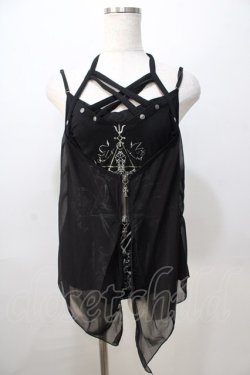 画像1: Ozz Croce / ゴートptメッシュ重ねキャミ  黒 Y-25-08-23-096-OO-TO-SZ-ZY