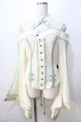 Ozz oneste / 朧藤着物袖カットソー  生成×グリーン Y-25-08-23-099-OO-TO-SZ-ZY