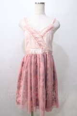 axes femme / 花柄シフォン切替ワンピース  ピンク Y-25-08-23-121-AX-OP-SZ-ZT106