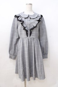 Ank Rouge / チェックフリルワンピース  グレー Y-25-08-23-161-CA-OP-SZ-ZY