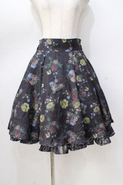 画像1: axes femme kawaii / クラシックブーケ柄スカート M 黒 Y-25-08-23-174-AX-SK-SZ-ZY