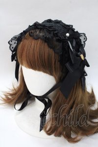 Angelic Pretty / レースハートチャームバラレースヘッドドレス  黒×黒 Y-25-08-23-039-AP-AC-SZ-ZY