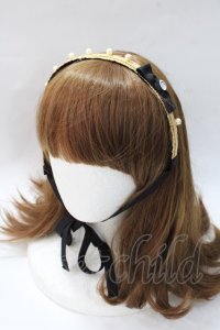 Emily Temple cute / パールリボン麦わらヘッドドレス  黒 Y-25-08-23-040-ET-AC-SZ-ZY