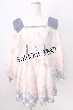 画像1: LIZ LISA / パネル花柄ワンピース 0 オフ白×紺 Y-25-08-26-046-LO-OP-SZ-ZI