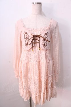 画像1: LIZ LISA / ベスト風刺繍入り総レースワンピース 0 ピンク Y-25-08-26-051-LO-OP-SZ-ZY