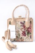 axes femme / ゴブラン柄がま口BAG  ベージュ Y-25-08-30-073-AX-BG-SZ-ZY