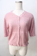 axes femme POETIQUE / 透かし編みショートニットカーディガン  ピンク Y-25-08-30-102-AX-TO-SZ-ZY