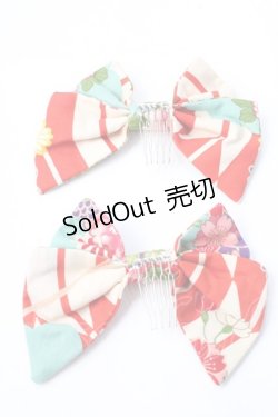 画像2: metamorphose / 和柄リボンコーム  赤 Y-25-08-30-012-ME-ZA-SZ-ZY