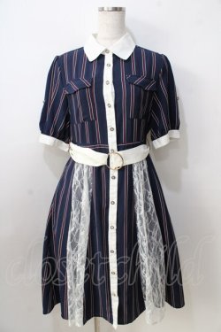 画像1: axes femme / マルチストライプ半袖ワンピ  紺 Y-25-08-30-129-AX-OP-SZ-ZY