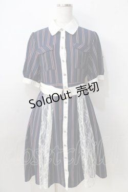 画像1: axes femme / マルチストライプ半袖ワンピ  紺 Y-25-08-30-129-AX-OP-SZ-ZI