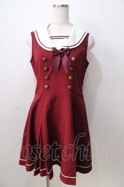 画像1: Innocent World / 衿刺繍ボックスプリーツジャンパースカート  ワイン Y-25-08-30-134-IW-OP-SZ-ZY