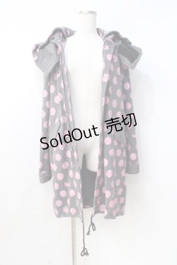 画像1: MINT NeKO / フード付きねこじろう×ドットロングパーカー  グレー Y-25-08-31-039-HN-TO-SZ-ZY