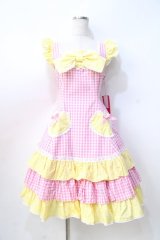 Angelic Pretty / ギンガムシャーベットジャンパースカート  ピンク×イエロー Y-25-08-31-048-AP-OP-SZ-ZY