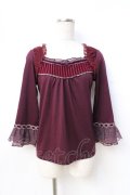 axes femme / ベロア使いカットソー  ワイン Y-25-08-31-011-AX-TO-SZ-ZY