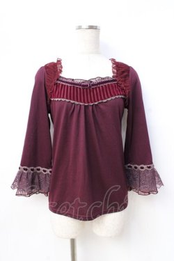 画像1: axes femme / ベロア使いカットソー  ワイン Y-25-08-31-011-AX-TO-SZ-ZY