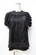 axes femme / レースラッフルテレコトップス  黒 Y-25-08-31-013-AX-TO-SZ-ZY