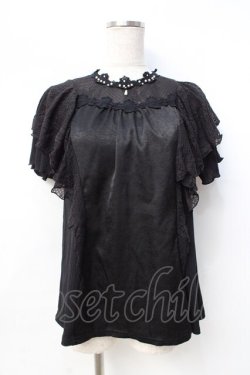 画像1: axes femme / レースラッフルテレコトップス  黒 Y-25-08-31-013-AX-TO-SZ-ZY