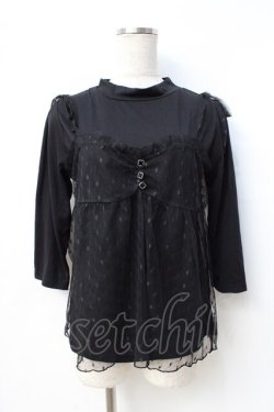 画像1: axes femme / チュールキャミ重ね七分袖トップス  黒 Y-25-08-31-015-AX-TO-SZ-ZY