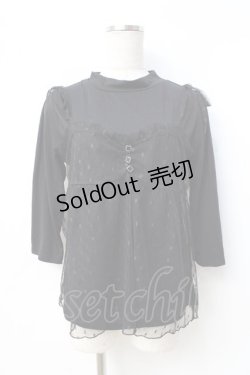 画像1: axes femme / チュールキャミ重ね七分袖トップス  黒 Y-25-08-31-015-AX-TO-SZ-ZY