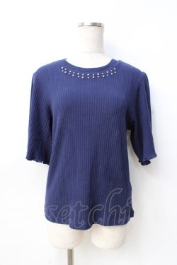 画像1: axes femme / パール使いトップス  紺 Y-25-08-31-017-AX-TO-SZ-ZY