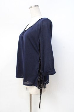 画像2: axes femme / サイドレースアップカットプル  紺 Y-25-08-31-018-AX-TO-SZ-ZY