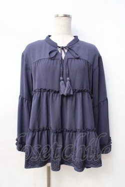 画像1: axes femme / 裾刺繍トップス  紺 Y-25-08-31-019-AX-TO-SZ-ZY