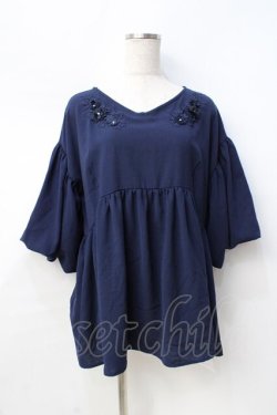 画像1: axes femme / 襟花モチーフトップス  紺 Y-25-08-31-020-AX-TO-SZ-ZY