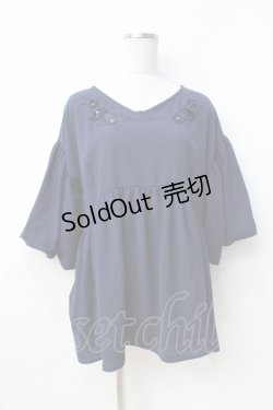 画像1: axes femme / 襟花モチーフトップス  紺 Y-25-08-31-020-AX-TO-SZ-ZY