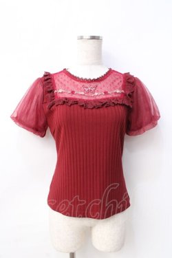 画像1: axes femme POETIQUE / 蝶ステッチ切替トップス  ワイン Y-25-08-31-023-AX-TO-SZ-ZY
