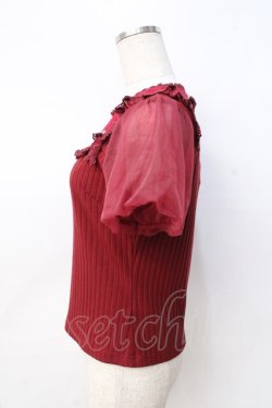 画像2: axes femme POETIQUE / 蝶ステッチ切替トップス  ワイン Y-25-08-31-023-AX-TO-SZ-ZY