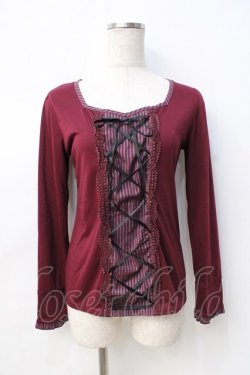 画像1: axes femme / レジメ柄レースアッププルオーバー  ワイン Y-25-08-31-024-AX-TO-SZ-ZY