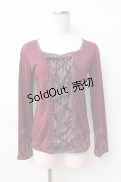 画像1: axes femme / レジメ柄レースアッププルオーバー  ワイン Y-25-08-31-024-AX-TO-SZ-ZY